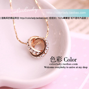  3件包邮 外贸欧美可爱俏皮饰品首饰 18K镀金满钻双环短项链锁骨链