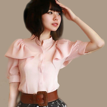 2012新款上衣女装夏装衣服大码雪纺短袖日系衬衫荷叶边日单韩版潮