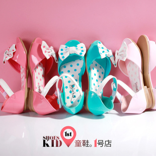 童鞋新款韩版女童皮凉鞋中大童蝴蝶结凉鞋儿童拼接亮面凉鞋