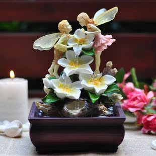  情人节礼物送女生结婚礼物 天使喷泉流水摆设 欧式摆件实用创意