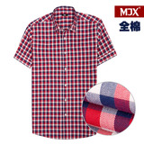 MJX2012夏装新款红白藏青格子休闲短袖衬衫
