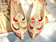 Leather slippers * Women's shoes summer India Pakistan calf leather shoes by hand * red hand embroidered shoes