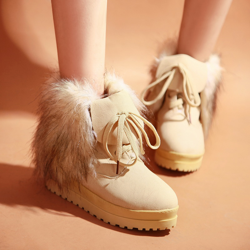 厚底女靴子平底雪地靴...
