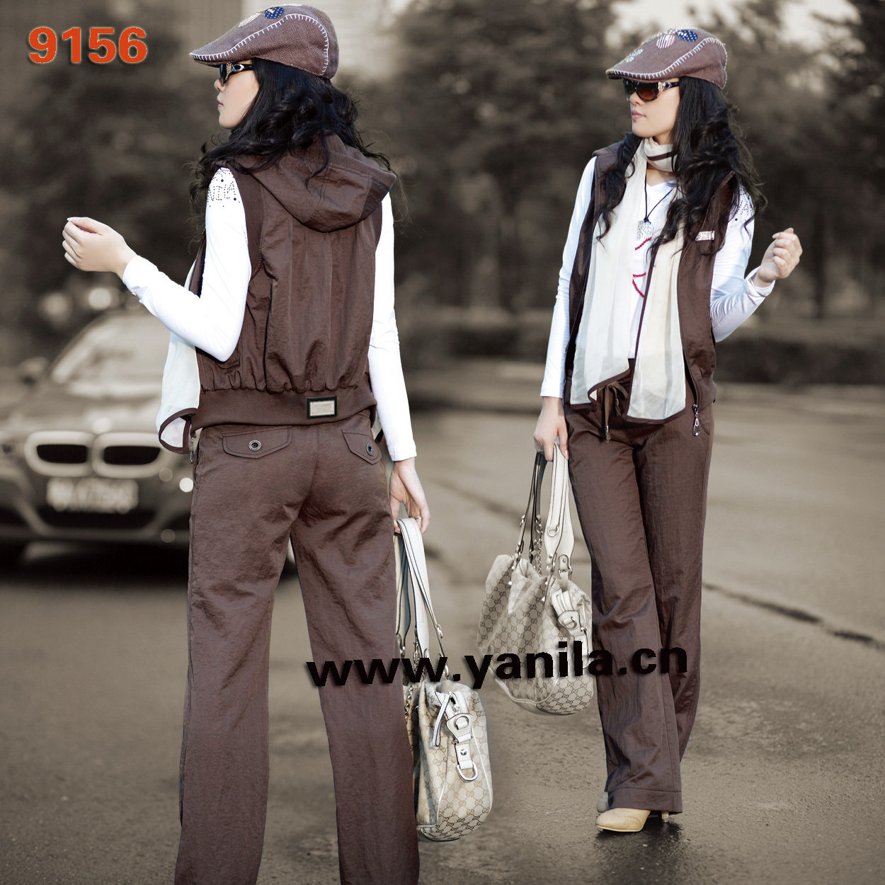 雅尼拉时尚女装新品牌2010秋装新款韩版折休闲裤外套两件套装9156