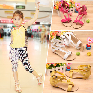  爽乐童鞋夏季新款时尚女童凉鞋 儿童公主鞋高跟 夹趾女大中童凉鞋
