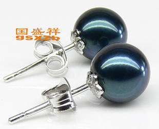  黑美人 海水珍珠耳钉耳环天然珍珠925纯银正品正圆小珍珠女6-7mm