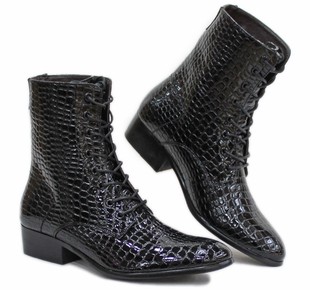  12新款韩版尖头蛇纹帅气潮流男靴子 英伦男式短靴 皮靴 牛仔靴