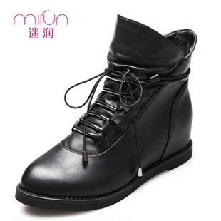  秋冬新款内增高女鞋冬1212系带内增高短靴 裸靴 女靴子 马丁靴