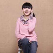 【YB959】原墅正品 斯琴风格 衬衣领粉色纯棉编织<span class=H>假</span><span class=H>两件</span><span class=H>套</span>针织衫