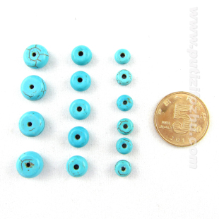  绿松石算盘珠/扁珠 6-10mm 散珠单颗 DIY饰品 佛珠配件 隔珠垫片