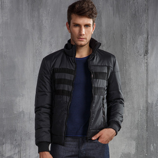 斯波帝卡 男士棉衣春装新款外套 不规则条纹拼接棉服 男