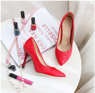  9069包邮新款高跟鞋黑色工作鞋 红色婚鞋漆皮尖头性感细跟女单鞋