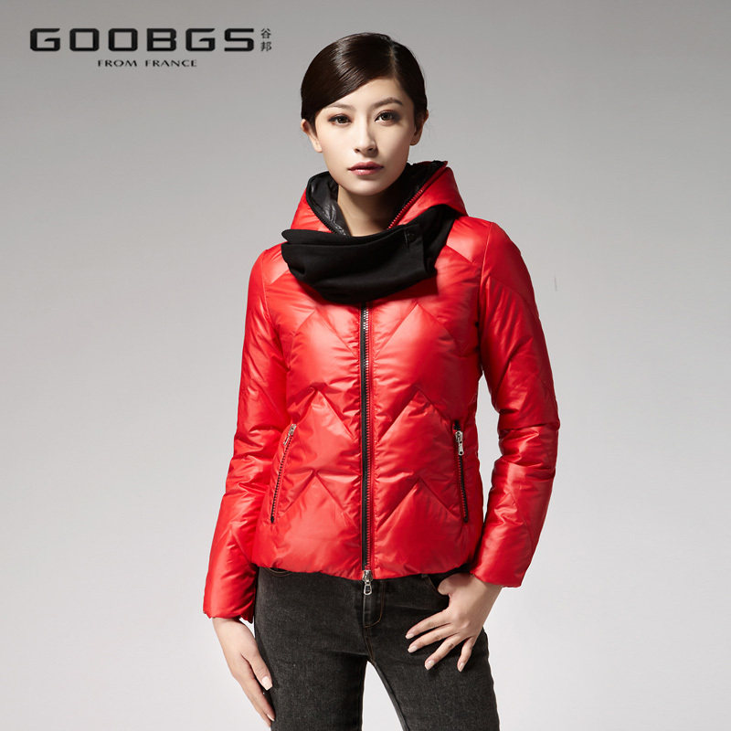 谷邦2012冬装新款 韩版修身可拆卸围巾连帽 羽绒服 潮 女G4T613