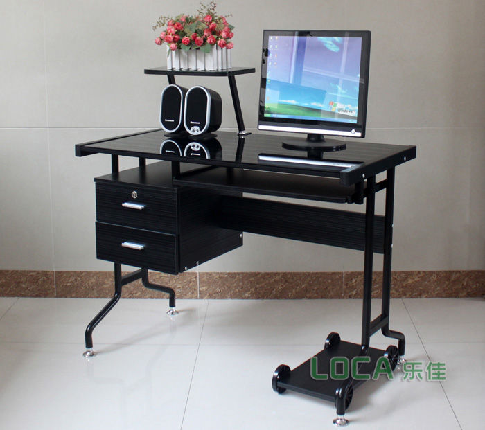 电脑桌台式简约 钢化玻璃家用一体机办公桌书