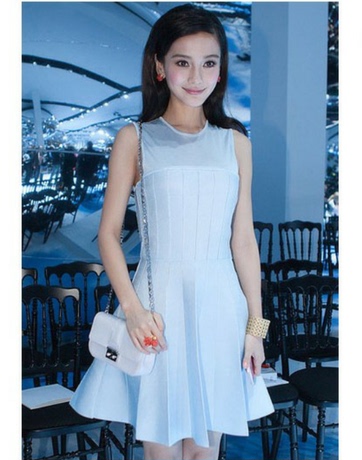 2014夏女装明星杨颖同款韩版雪纺拼接修身连
