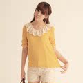 2012夏季新款 韩版 时尚复古裸色荷叶边短袖大码娃娃领 雪纺衫