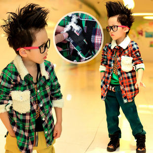  新款冬装韩版宝宝童装儿童男童  温暖格子加绒棉服衬衫Y12685