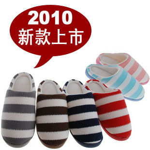 2010新款特价 条纹情侣拖鞋  秋冬季潮流男女保暖居家拖鞋棉拖鞋