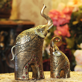  【柠檬树】仿古金树脂铜钱花纹吉祥象 时尚树脂工艺品摆件摆设