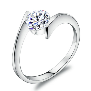  【五折发顺丰】女士高仿真纯银 1克拉钻石戒指 钻戒 婚戒