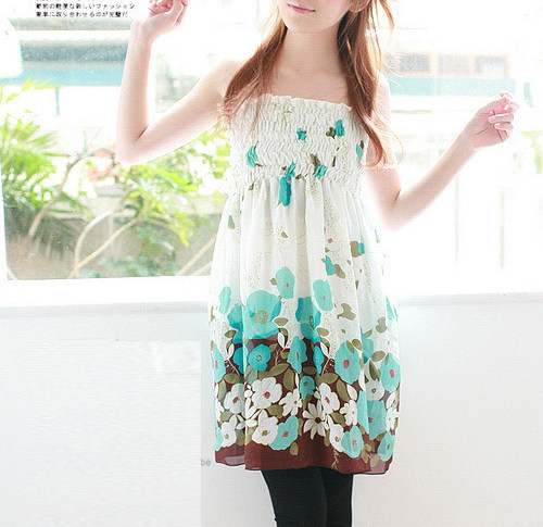 2011新品春装 韩版时尚女装 印花花色打底雪纺吊带连衣裙子