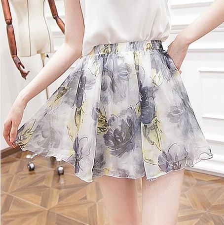 2014夏装新款 雪纺印花短裙裤 小清新百褶裙碎