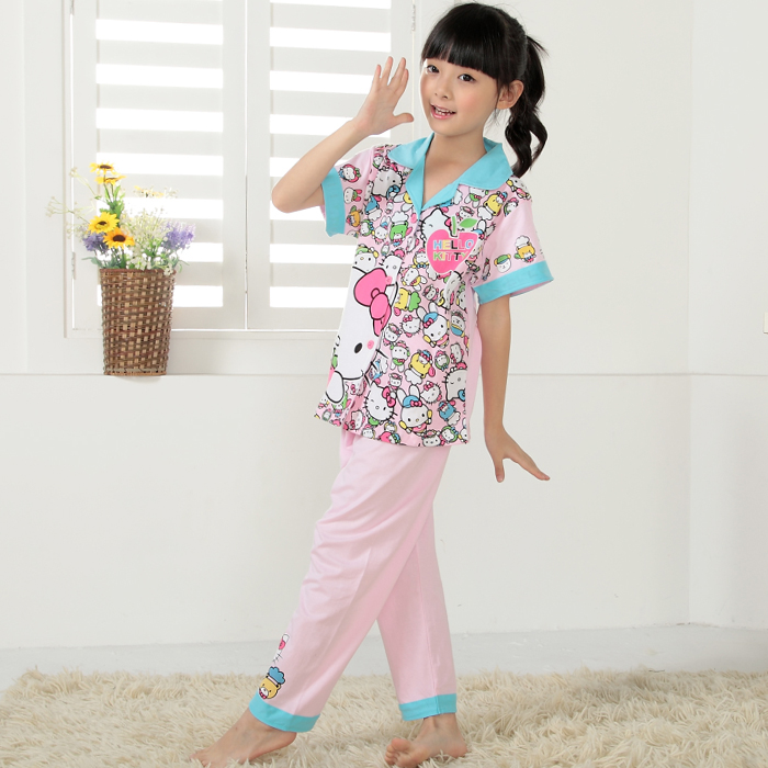 儿童睡衣女夏季纯棉薄款公主短袖长裤套装中大童小孩家居服全棉布在类目 童装/婴儿装/亲子装, 儿童家居服, 家居服套装中 - 来自Buy2taobao.com提供专业的淘宝代购服务