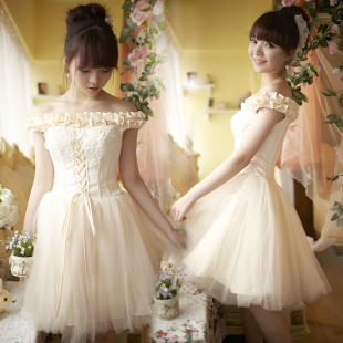 Luxurious 2012 new style super sweet one shoulder/Sling bridesmaid dress suit Princess Korean small dress