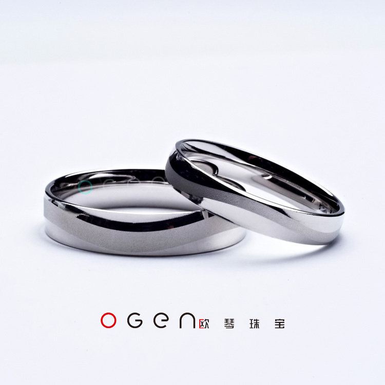 5钻【欧琴珠宝】铂金协会pt950铂金精品对戒指内弧相遇六福款