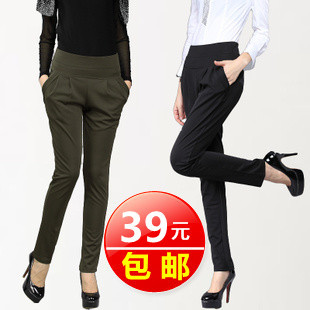  春装新款 哈伦裤女韩版潮长裤松紧腰大码显瘦休闲裤小脚裤