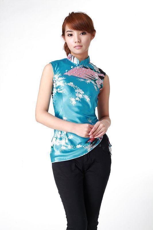 賜福旗袍孔雀圖案湖藍仿絲印花抽帶上衣 特賣在類目 女裝/女士精品, 唐裝/民族服裝/舞臺服裝, 唐裝/中式服裝, 上衣中 - 來自Buy2taobao.com提供專業的淘寶代購服務