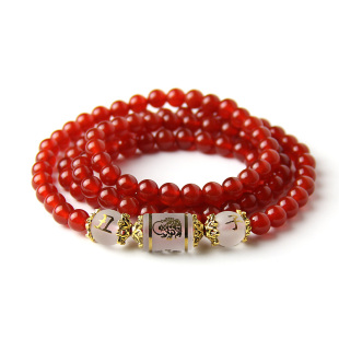  正品开光 生肖鼠牛吉祥物 红玛瑙六度六合子丑手链 108颗佛珠
