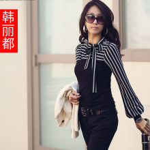 2012春装 新款女装 韩版T恤打底衫 蝴蝶结海魂t恤 女 长袖...