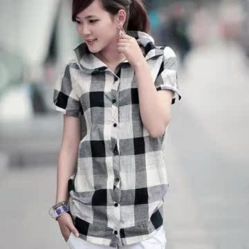 韩版多彩大格衬衣...