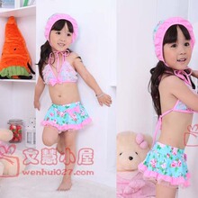 2012新款儿童比基尼 田园小花蕾丝边蝴蝶结分体泳衣 女童女孩泳衣