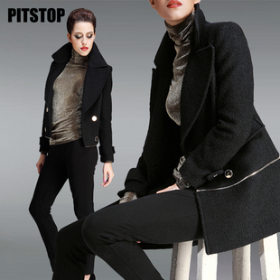  PITSTOP比黎诗 新款春秋 通勤 欧美修身长款羊毛呢大衣外套 清仓