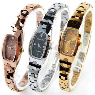  瑞士品牌正品格浪都钨钢玫瑰金水钻防水女表手链超薄时装女士手表