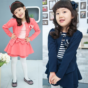  春装新款 韩版女童卫衣儿童宝宝小西装外套裙子衣服两件套装