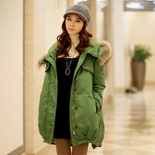 【5折大促】2011冬装新款加厚保暖带帽毛领绿色<span class=H>羽绒</span><span class=H>服</span>女装