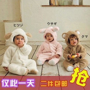 千趣会动物造型哈衣 婴儿连体衣冬季 宝宝爬服珊瑚绒夹棉包脚童装