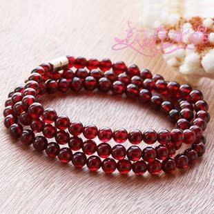  天然精品酒红石榴石多层手链 可绕3圈 手串项链 美容养颜 饰品女