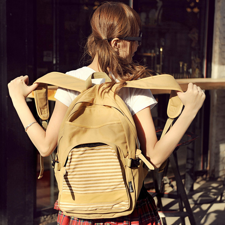 双肩包女帆布背包...