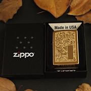 ZIPPO纯铜经典 金色富贵花开 支持个性定制 雕刻 刻图 正版