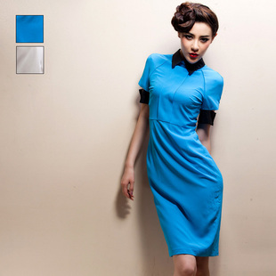 秒杀!S563拼接袖!欧美明星街拍 女王气场 修身