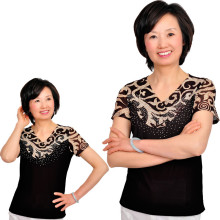 美丽生活 中<span class=H>老年</span>女装 新品夏装V领妈妈装短袖T恤HD03