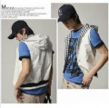 韩版外贸男短袖马甲 休闲马夹韩国连帽男士马甲马夹男士