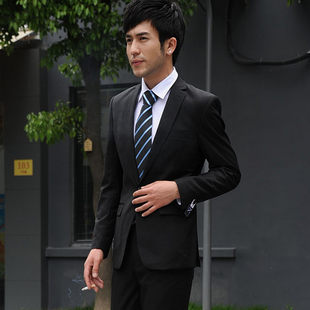  男士西服套装韩版修身时尚休闲结婚礼服职业面试西装黑色正装西服