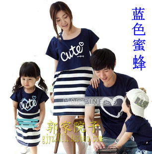  亲子装夏装全家装母子装母女裙三口家庭装套装亲子装夏装款