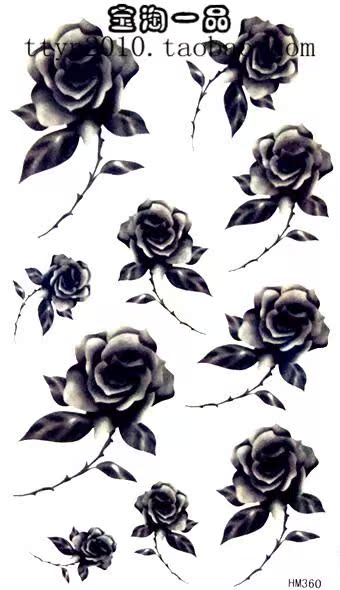 men and women fashion sexy black gray black rose tattoo stickers HM360