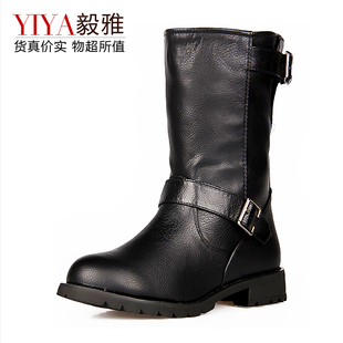  萧亚轩同款毅雅正品新款女靴子秋冬短靴机车靴马丁靴真皮女鞋